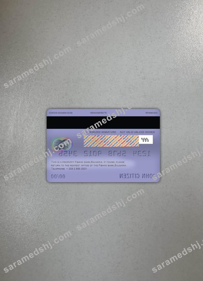 Bulgaria Fibank bank master debit card photolook back